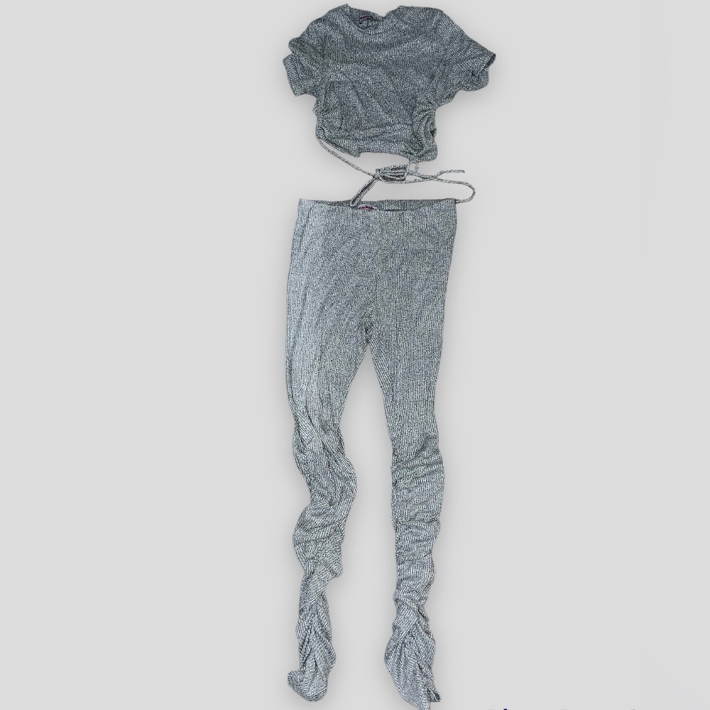 two piece shein crop backless gray shirt & pants set!